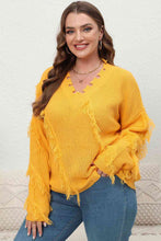 Load image into Gallery viewer, Plus Size Fringe V-Neck Long Sleeve Sweater Ti Amo I love you
