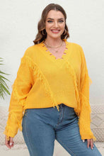 Load image into Gallery viewer, Plus Size Fringe V-Neck Long Sleeve Sweater Ti Amo I love you
