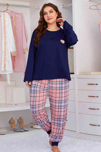 Load image into Gallery viewer, Plus Size Heart Graphic Top and Plaid Joggers Lounge Set Ti Amo I love you
