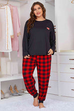 Load image into Gallery viewer, Plus Size Heart Graphic Top and Plaid Joggers Lounge Set Ti Amo I love you
