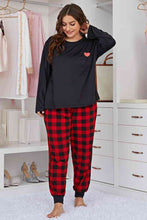 Load image into Gallery viewer, Plus Size Heart Graphic Top and Plaid Joggers Lounge Set Ti Amo I love you
