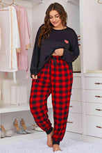 Load image into Gallery viewer, Plus Size Heart Graphic Top and Plaid Joggers Lounge Set Ti Amo I love you
