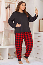 Load image into Gallery viewer, Plus Size Heart Graphic Top and Plaid Joggers Lounge Set Ti Amo I love you
