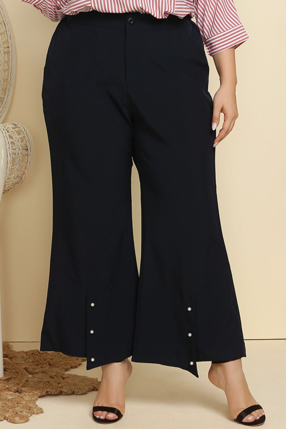 Plus Size Hem Detail Flare Pants Ti Amo I love you