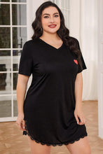 Load image into Gallery viewer, Plus Size Lace Trim V-Neck Short Sleeve Night Dress Ti Amo I love you
