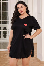 Load image into Gallery viewer, Plus Size Lace Trim V-Neck Short Sleeve Night Dress Ti Amo I love you
