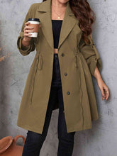 Load image into Gallery viewer, Plus Size Lapel Collar Drawstring Roll-Tab Sleeve Trench Coat Ti Amo I love you
