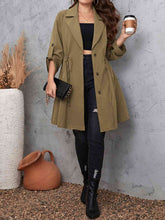 Load image into Gallery viewer, Plus Size Lapel Collar Drawstring Roll-Tab Sleeve Trench Coat Ti Amo I love you
