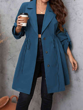 Load image into Gallery viewer, Plus Size Lapel Collar Drawstring Roll-Tab Sleeve Trench Coat Ti Amo I love you
