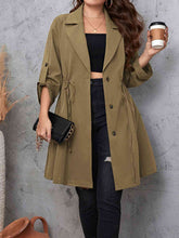 Load image into Gallery viewer, Plus Size Lapel Collar Drawstring Roll-Tab Sleeve Trench Coat Ti Amo I love you
