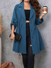 Load image into Gallery viewer, Plus Size Lapel Collar Drawstring Roll-Tab Sleeve Trench Coat Ti Amo I love you
