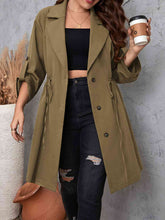 Load image into Gallery viewer, Plus Size Lapel Collar Drawstring Roll-Tab Sleeve Trench Coat Ti Amo I love you
