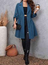 Load image into Gallery viewer, Plus Size Lapel Collar Drawstring Roll-Tab Sleeve Trench Coat Ti Amo I love you
