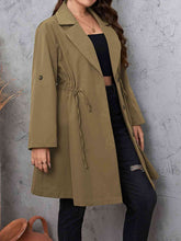 Load image into Gallery viewer, Plus Size Lapel Collar Drawstring Roll-Tab Sleeve Trench Coat Ti Amo I love you
