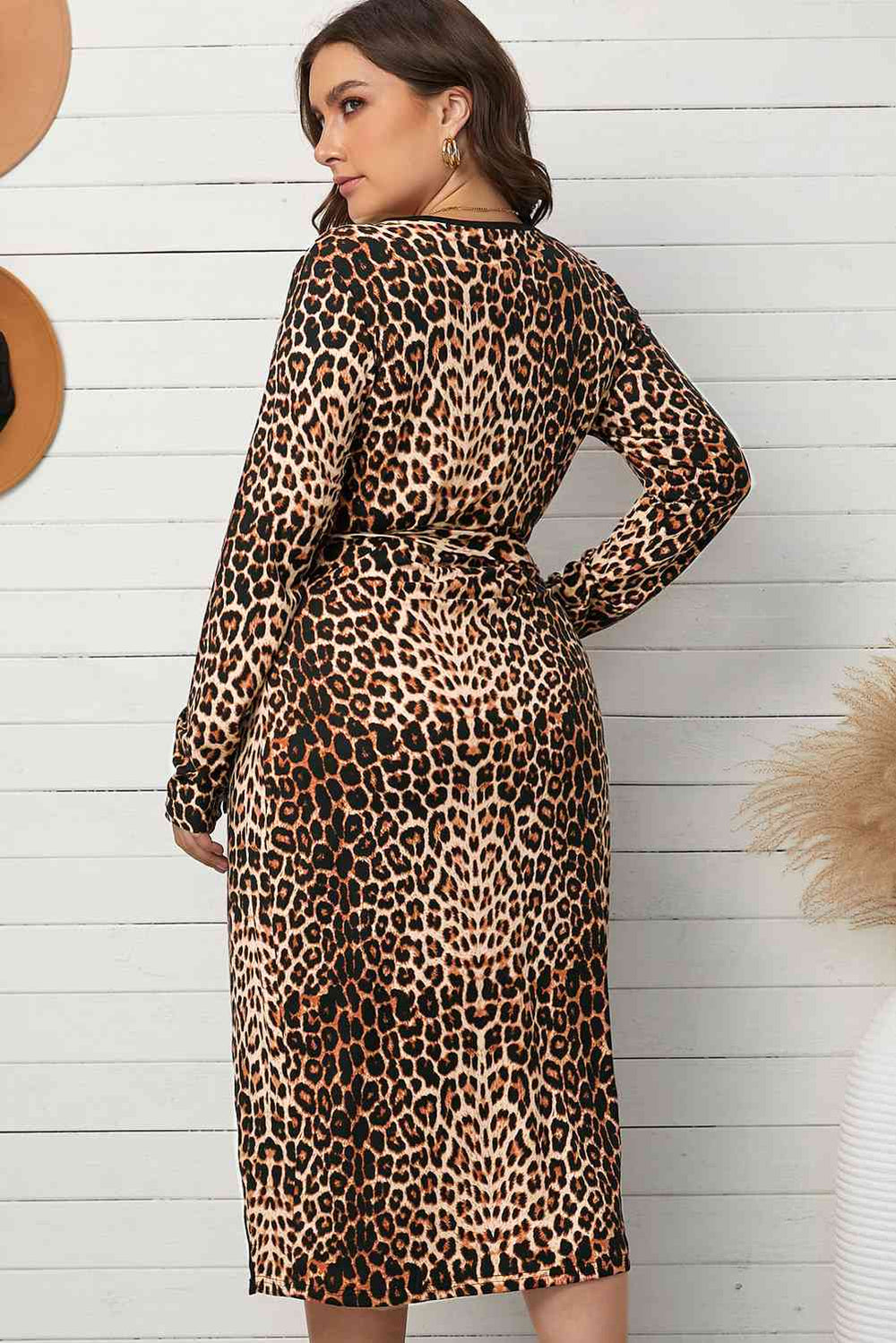 Plus Size Leopard Belted Surplice Wrap Dress Ti Amo I love you
