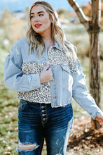 Load image into Gallery viewer, Plus Size Leopard Raw Hem Distressed Spliced Denim Jacket - Sizes 1X-5X Ti Amo I love you
