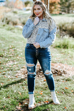 Load image into Gallery viewer, Plus Size Leopard Raw Hem Distressed Spliced Denim Jacket - Sizes 1X-5X Ti Amo I love you
