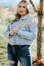 Load image into Gallery viewer, Plus Size Leopard Raw Hem Distressed Spliced Denim Jacket - Sizes 1X-5X Ti Amo I love you
