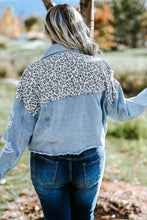 Load image into Gallery viewer, Plus Size Leopard Raw Hem Distressed Spliced Denim Jacket - Sizes 1X-5X Ti Amo I love you
