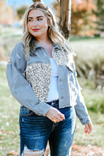 Load image into Gallery viewer, Plus Size Leopard Raw Hem Distressed Spliced Denim Jacket - Sizes 1X-5X Ti Amo I love you
