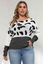 Load image into Gallery viewer, Plus Size Leopard Round Neck Long Sleeve Sweater Ti Amo I love you
