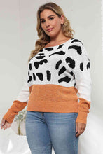 Load image into Gallery viewer, Plus Size Leopard Round Neck Long Sleeve Sweater Ti Amo I love you
