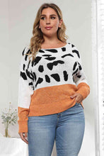 Load image into Gallery viewer, Plus Size Leopard Round Neck Long Sleeve Sweater Ti Amo I love you
