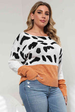 Load image into Gallery viewer, Plus Size Leopard Round Neck Long Sleeve Sweater Ti Amo I love you
