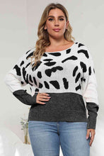 Load image into Gallery viewer, Plus Size Leopard Round Neck Long Sleeve Sweater Ti Amo I love you
