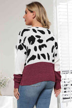 Load image into Gallery viewer, Plus Size Leopard Round Neck Long Sleeve Sweater Ti Amo I love you
