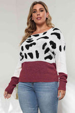 Load image into Gallery viewer, Plus Size Leopard Round Neck Long Sleeve Sweater Ti Amo I love you
