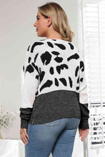 Load image into Gallery viewer, Plus Size Leopard Round Neck Long Sleeve Sweater Ti Amo I love you
