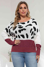 Load image into Gallery viewer, Plus Size Leopard Round Neck Long Sleeve Sweater Ti Amo I love you
