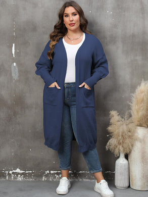 Plus Size Long Sleeve Pocketed Cardigan Ti Amo I love you