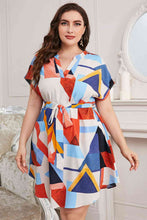 Load image into Gallery viewer, Plus Size Notched Neck Tie Waist Dress Ti Amo I love you
