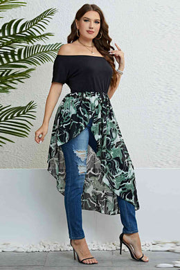 Plus Size Off-Shoulder Asymmetrical Hem Dress Ti Amo I love you