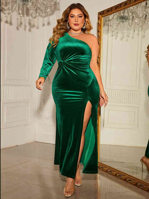 Plus Size One-Shoulder Twisted Split Dress Ti Amo I love you