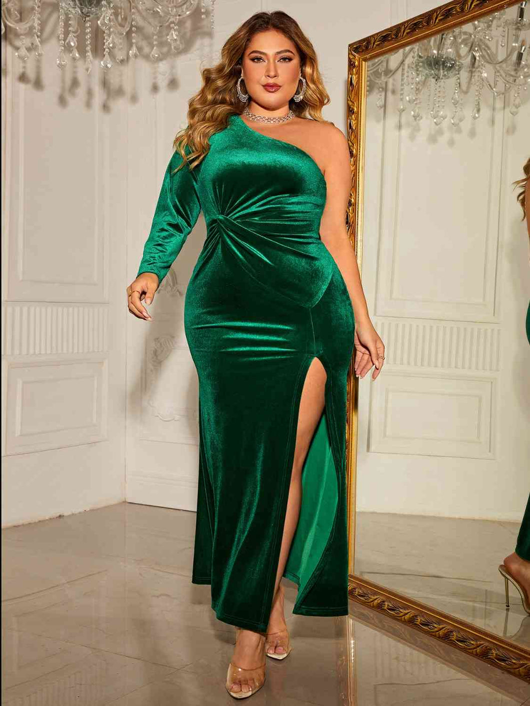 Plus Size One-Shoulder Twisted Split Dress Ti Amo I love you