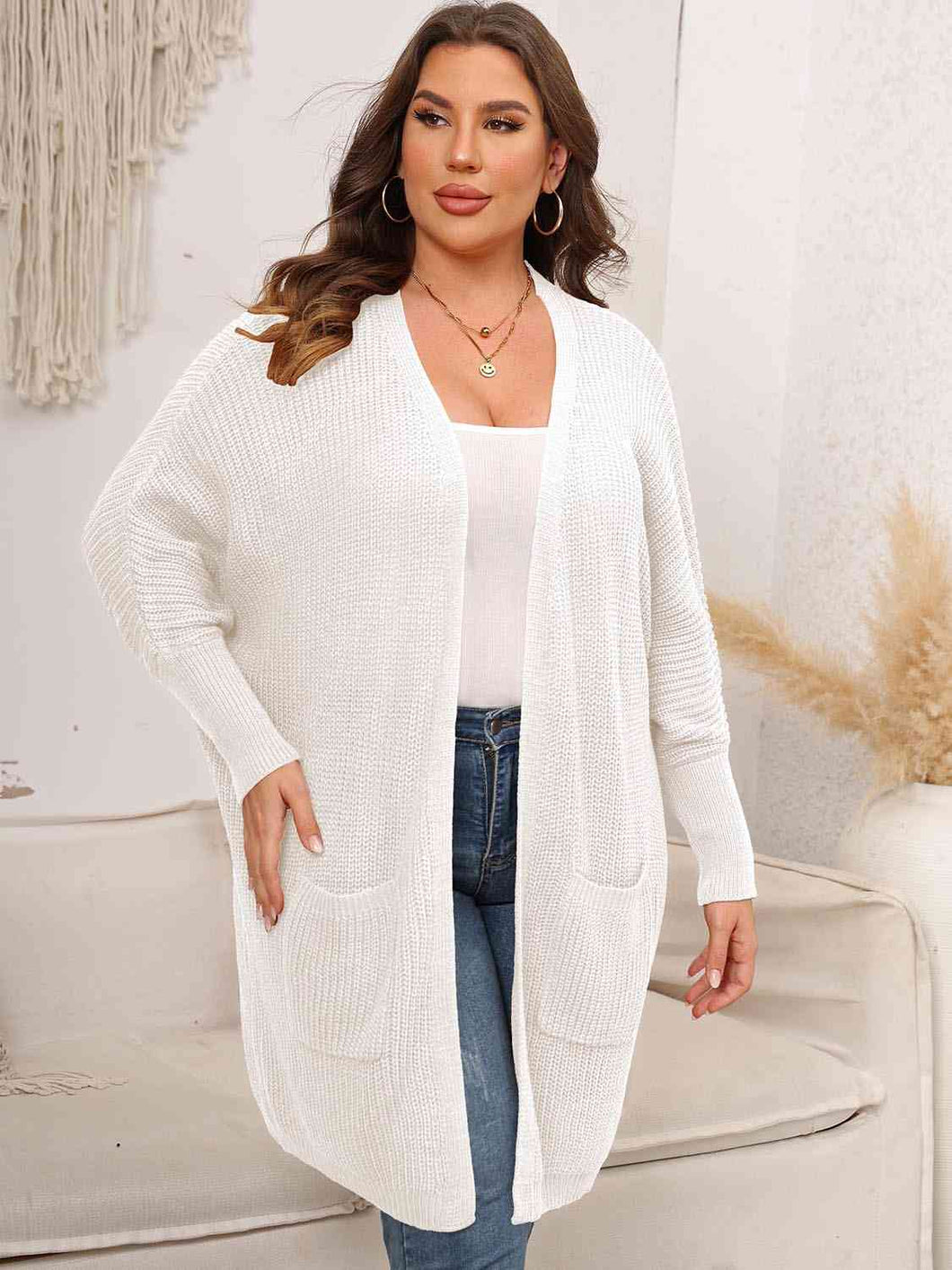 Plus Size Open Front Cardigan With Pockets Ti Amo I love you