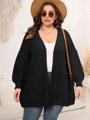 Plus Size Open Front Dropped Shoulder Knit Cardigan Ti Amo I love you