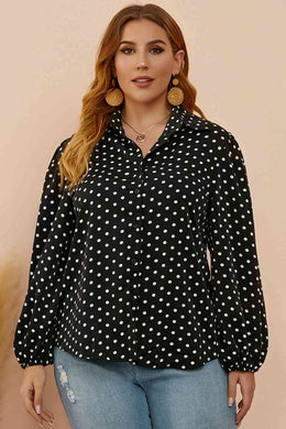 Plus Size Polka Dot Balloon Sleeve Shirt Ti Amo I love you