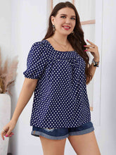 Load image into Gallery viewer, Plus Size Polka Dot Square Neck Blouse Ti Amo I love you
