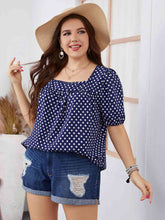 Load image into Gallery viewer, Plus Size Polka Dot Square Neck Blouse Ti Amo I love you
