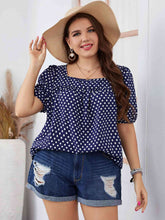 Load image into Gallery viewer, Plus Size Polka Dot Square Neck Blouse Ti Amo I love you
