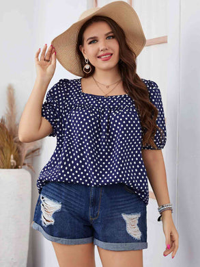 Plus Size Polka Dot Square Neck Blouse Ti Amo I love you