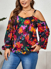 Load image into Gallery viewer, Plus Size Printed Cold Shoulder Long Sleeve Blouse - Sizes XL-4XL Ti Amo I love you
