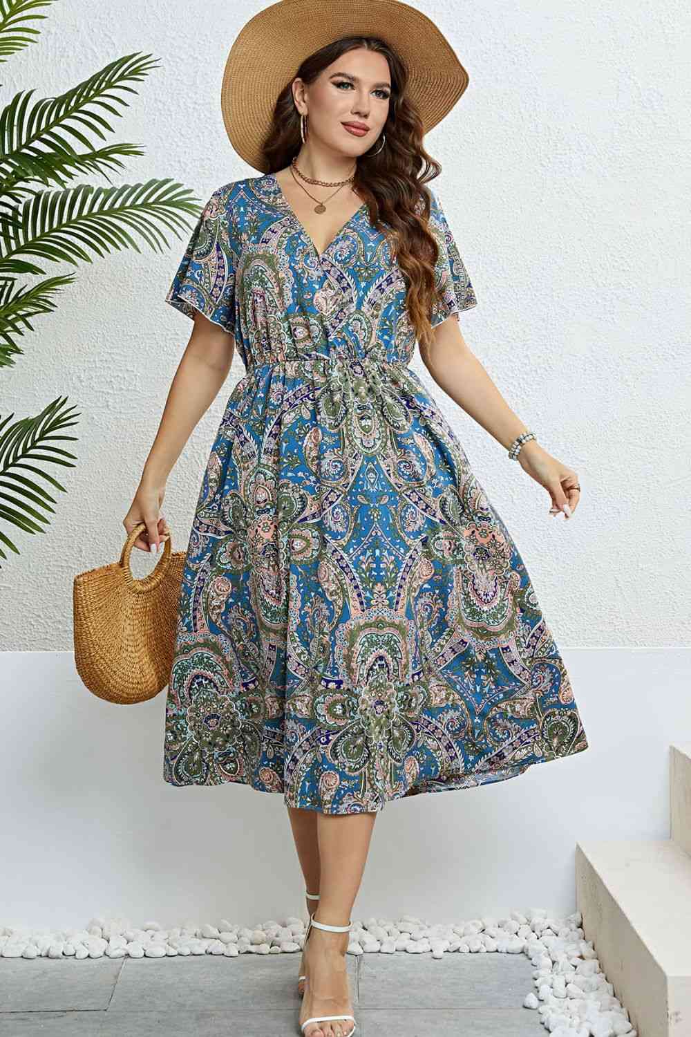 Plus Size Printed Flutter Sleeve Midi Dress Ti Amo I love you