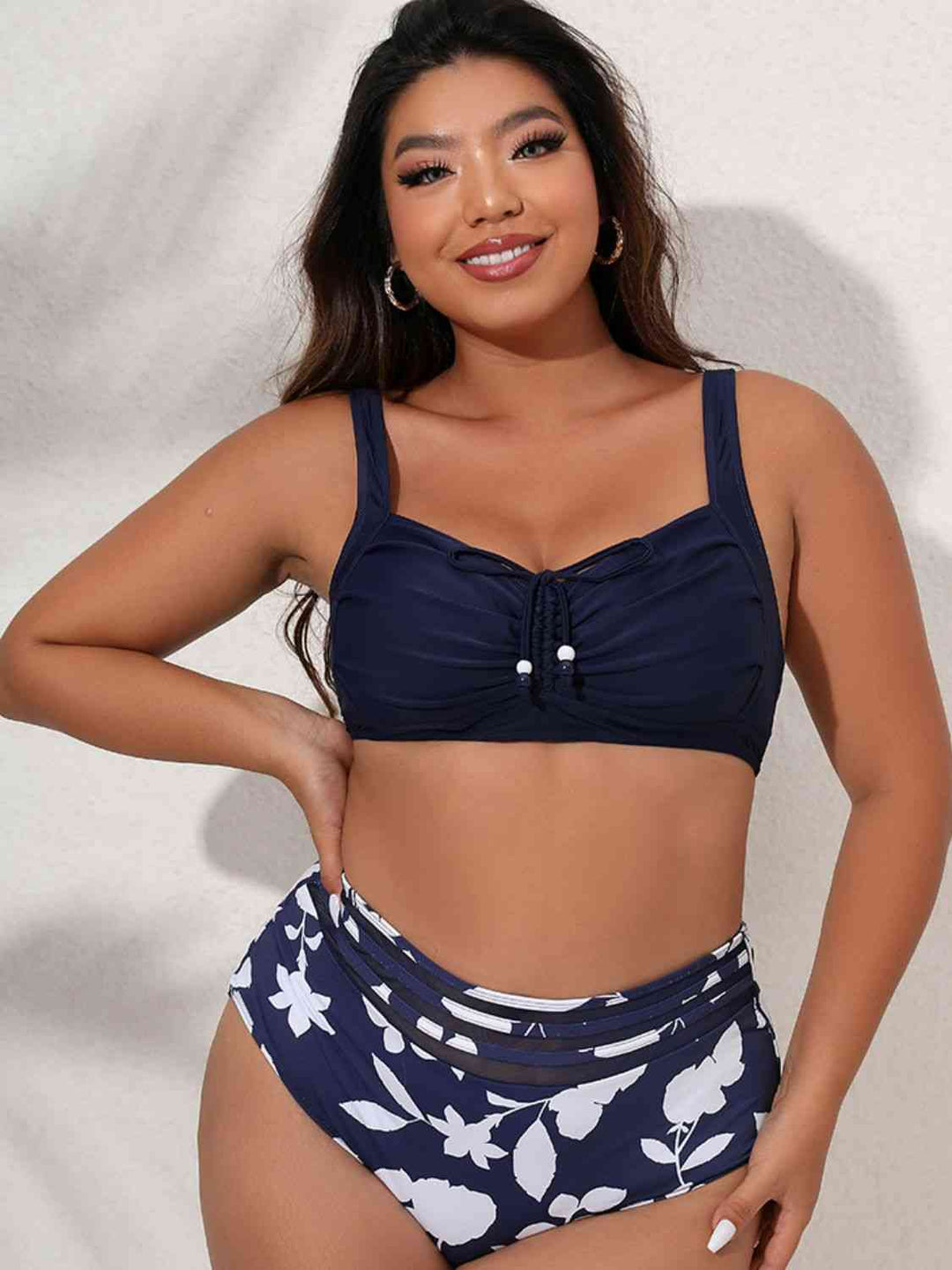 Plus Size Printed Gathered Detail Bikini Set Ti Amo I love you
