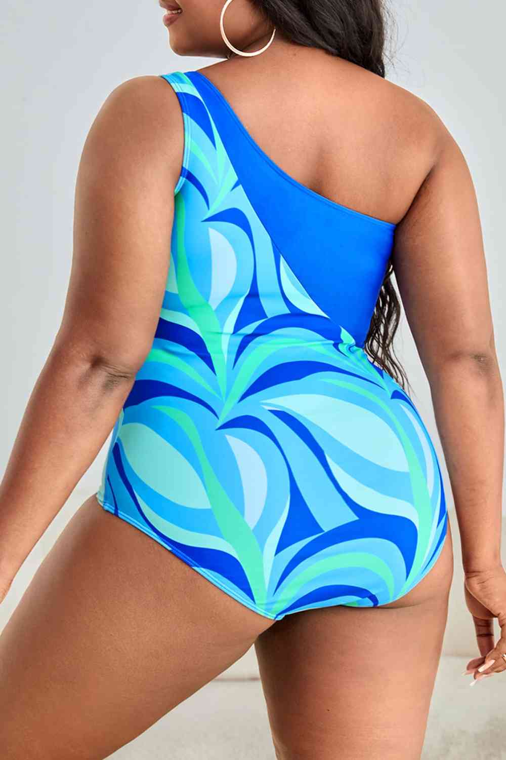 Plus Size Printed Ring Detail One-Shoulder One-Piece Swimsuit Ti Amo I love you