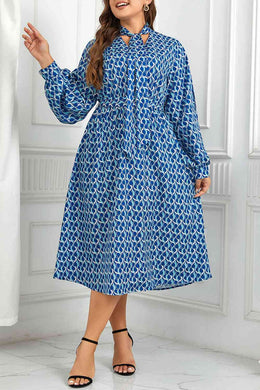 Plus Size Printed Tie Neck Midi Dress Ti Amo I love you